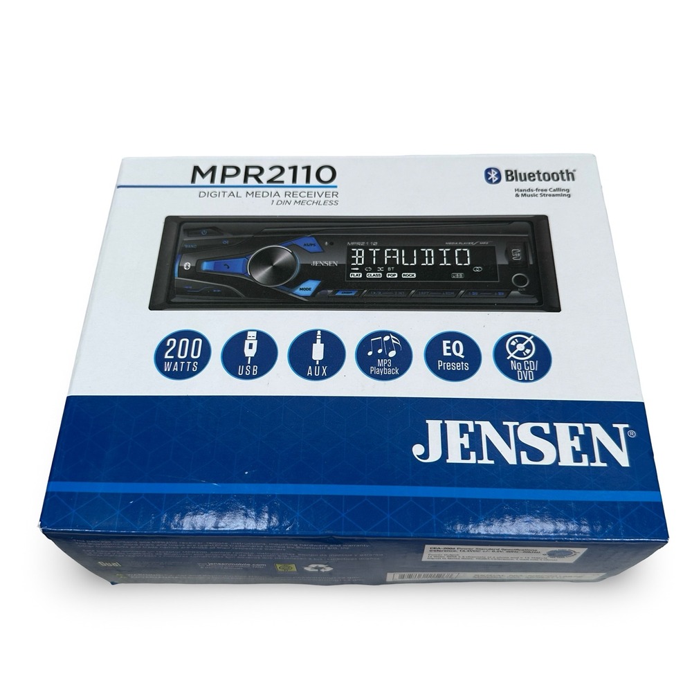 Jensen MPR2110 Digital Media Receiver Single DIN Bluetooth USB AUX 200W Gray